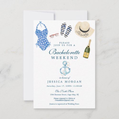 Nautical Navy Bachelorette Party Itinerary Invite
