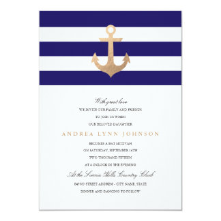 Nautical Navy Bat Mitzvah Card