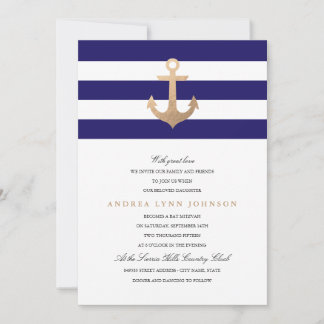 Nautical Navy Bat Mitzvah Invitation