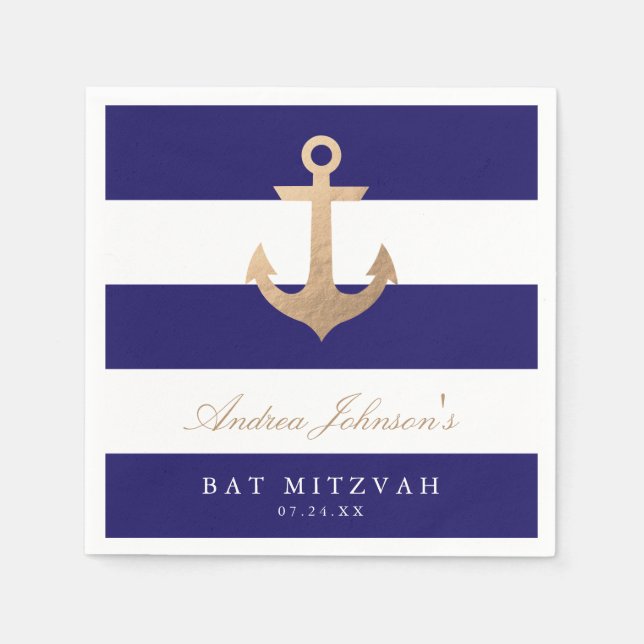 Nautical Navy Bat Mitzvah Paper Napkins (Front)