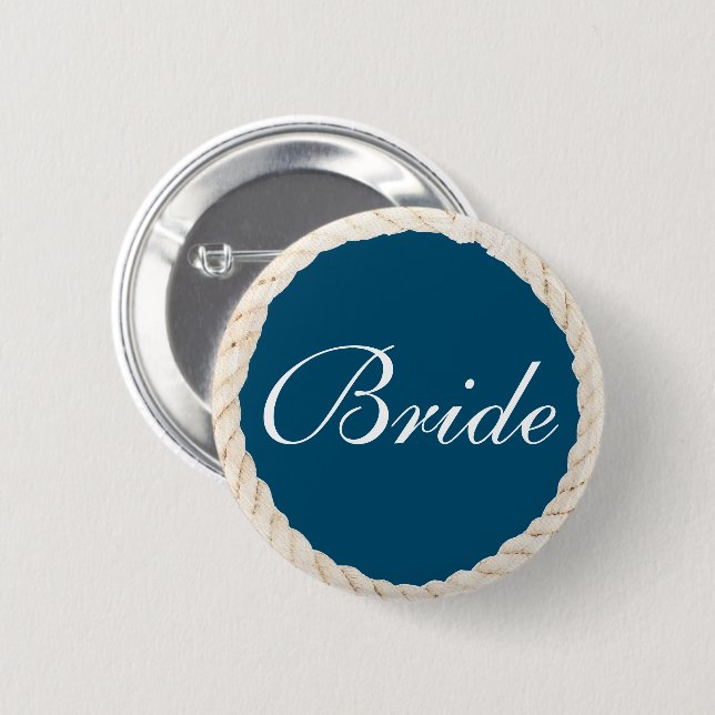 Nautical Navy Beach Bridal Party Button - Bride (Front & Back)