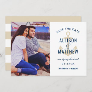 Nautical Navy Beige Anchor Wedding Photo Save The Date