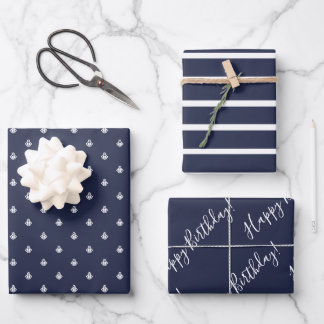 Nautical Navy Birthday Wrapping Paper Sheets