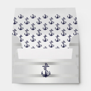 Nautical Navy Blu Anchor Silver Wht A6 6x4 Envelope