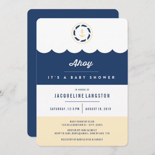 Nautical Navy Blue Ahoy Neutral Baby Shower Invite