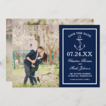 Nautical Navy Blue Anchor 2 Photo Save the Date Invitation