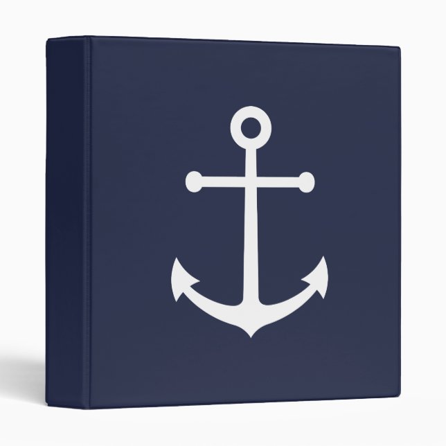 Nautical Navy Blue Anchor 3 Ring Binder (Front/Spine)
