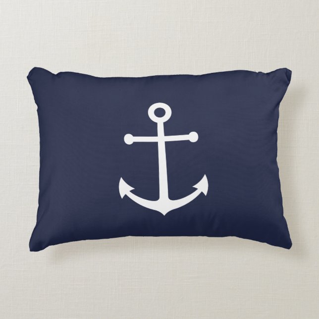 Nautical Navy Blue Anchor Accent Pillow (Front)