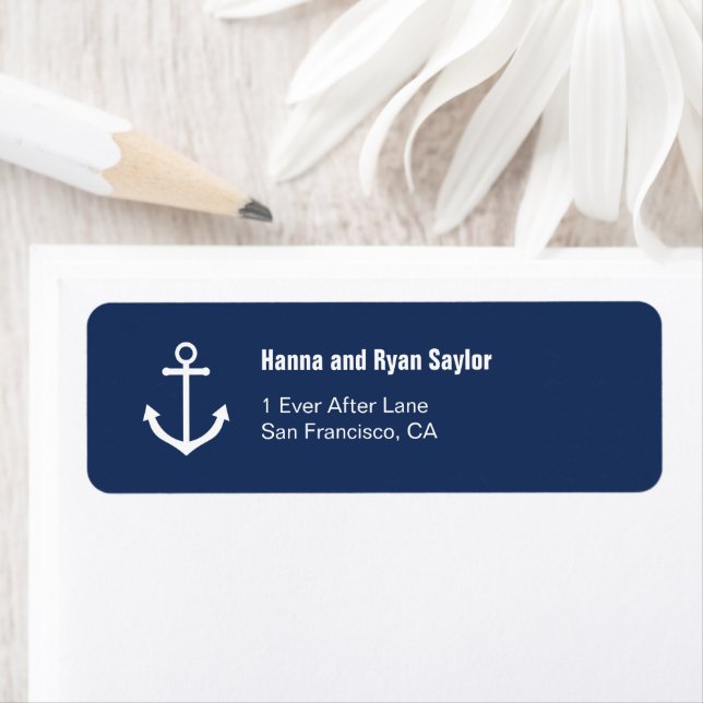 Nautical Navy Blue Anchor Address Labels (Insitu)