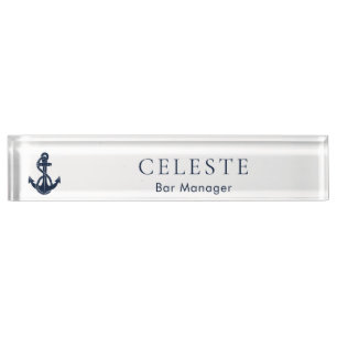 Nautical Navy Blue Anchor and Boat Crew Desk Name Plate