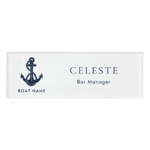 Nautical Navy Blue Anchor and Boat Name Employees Tag