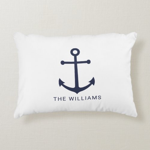 Nautical Navy Blue Anchor and Custom Name Accent Pillow
