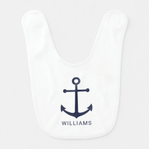 Nautical Navy Blue Anchor and Custom Name Baby Bib