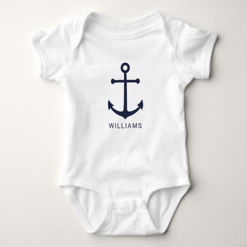 Nautical Navy Blue Anchor and Custom Name Baby Bodysuit