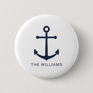 Nautical Navy Blue Anchor and Custom Name Button