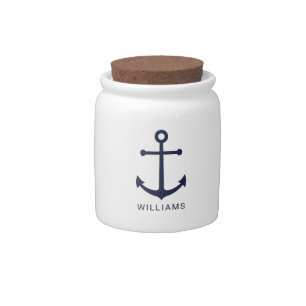 Nautical Navy Blue Anchor and Custom Name Candy Jar