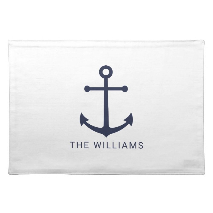 Nautical Navy Blue Anchor and Custom Name Cloth Placemat Zazzle