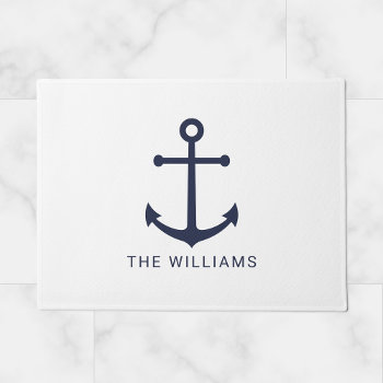 Nautical Navy Blue Anchor And Custom Name Doormat by manadesignco at Zazzle