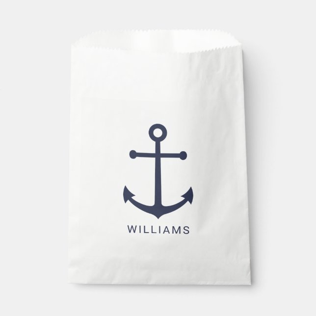 Nautical Navy Blue Anchor and Custom Name Favor Bag (Front)