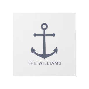 Nautical Navy Blue Anchor and Custom Name Gallery Wrap