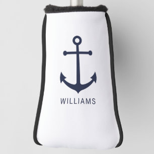 Nautical Navy Blue Anchor and Custom Name Golf Head Cover