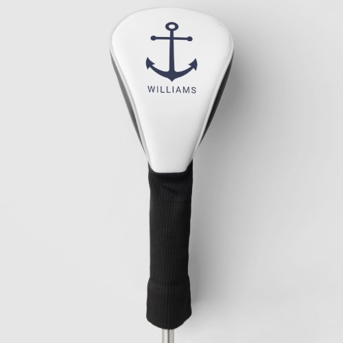 Nautical Navy Blue Anchor and Custom Name Golf Head Cover