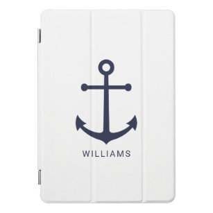Nautical Navy Blue Anchor and Custom Name iPad Pro Cover