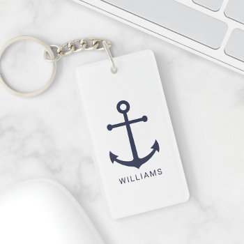 Nautical Navy Blue Anchor And Custom Name Keychain by manadesignco at Zazzle