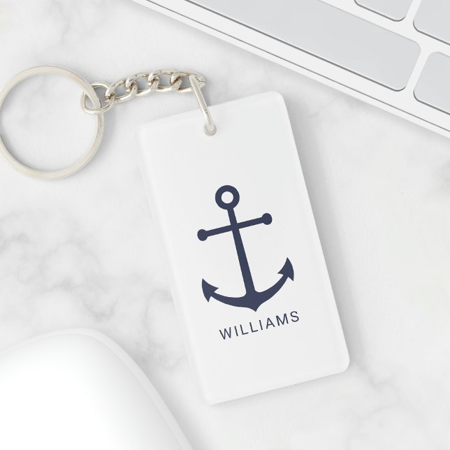 Nautical Navy Blue Anchor and Custom Name Keychain (Creator Uploaded)