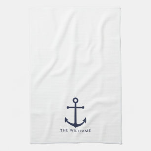 Nautical Navy Blue Anchor and Custom Name Kitchen Towel
