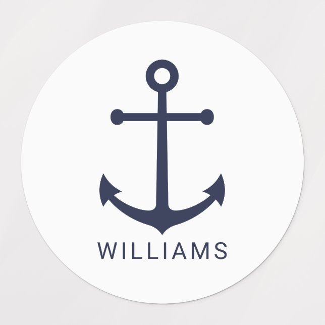 Nautical Navy Blue Anchor and Custom Name Labels (Design 3)