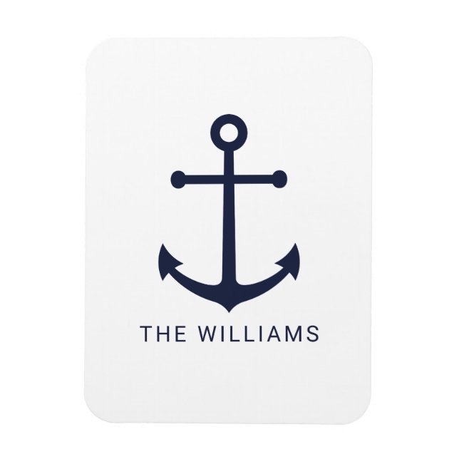 Nautical Navy Blue Anchor and Custom Name Magnet (Vertical)