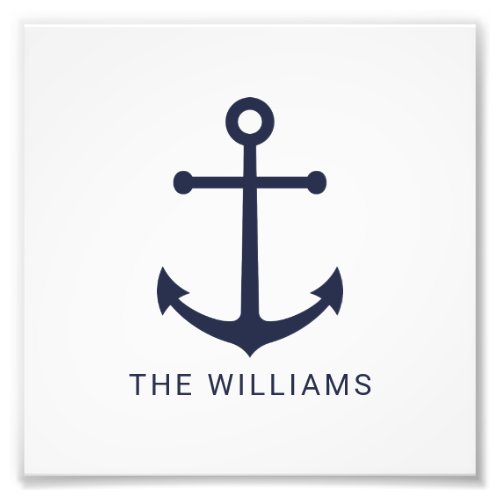 Nautical Navy Blue Anchor and Custom Name Photo Print