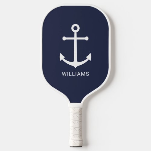 Nautical Navy Blue Anchor and Custom Name Pickleball Paddle