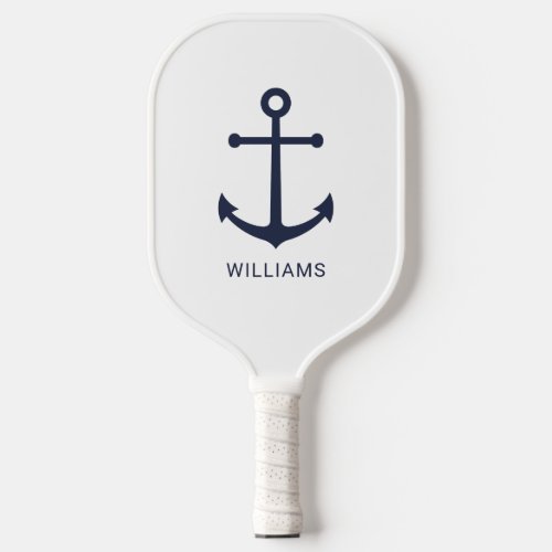 Nautical Navy Blue Anchor and Custom Name Pickleball Paddle