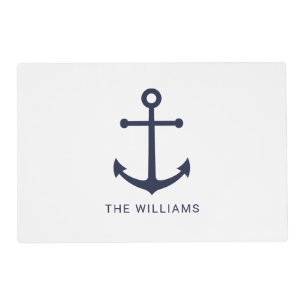 Nautical Navy Blue Anchor and Custom Name Placemat