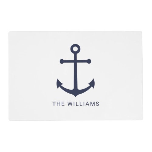 Nautical Navy Blue Anchor and Custom Name Placemat