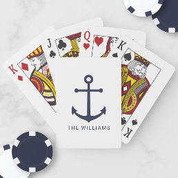Nautical Navy Blue Anchor and Custom Name Playing Cards