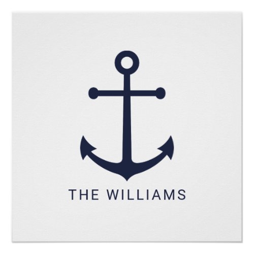 Nautical Navy Blue Anchor and Custom Name Poster