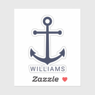 Nautical Navy Blue Anchor and Custom Name Sticker