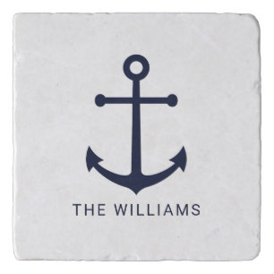 Nautical Navy Blue Anchor and Custom Name Trivet