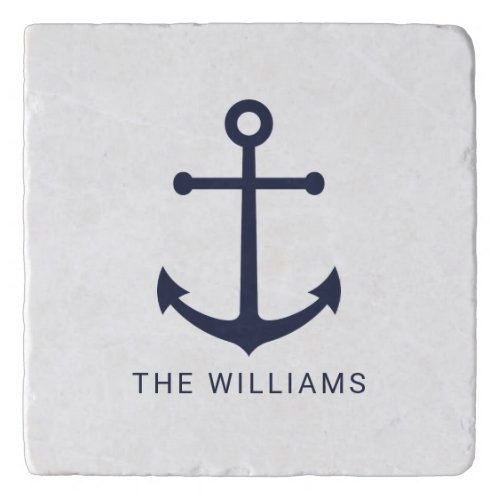 Nautical Navy Blue Anchor and Custom Name Trivet