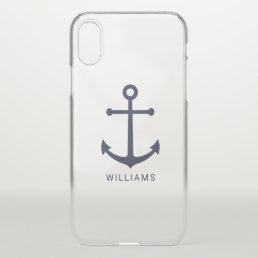 Nautical Navy Blue Anchor and Custom Name iPhone X Case