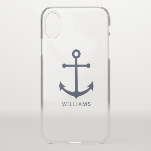 Nautical Navy Blue Anchor and Custom Name iPhone X Case