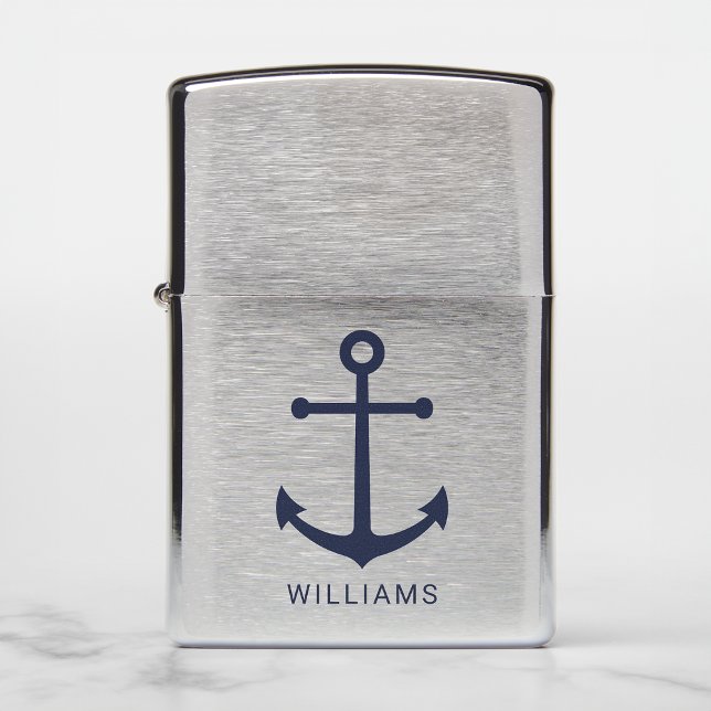 Nautical Navy Blue Anchor and Custom Name Zippo Lighter (Creator Uploaded)