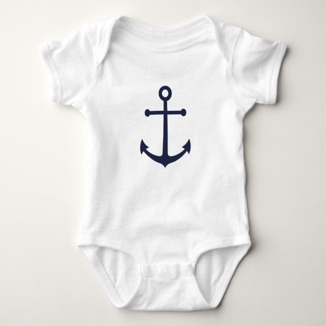 Nautical Navy Blue Anchor Baby Bodysuit (Front)