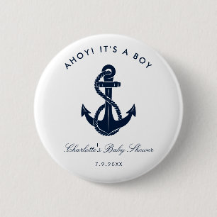 Nautical Navy Blue Anchor Baby Shower Button