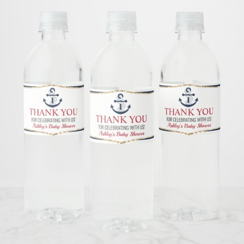 Nautical Navy Blue Anchor Baby Shower Favor Water Bottle Label