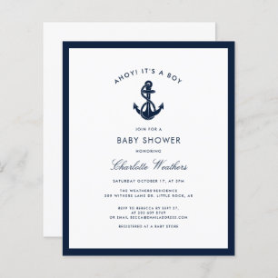 Nautical Navy Blue Anchor Baby Shower Invitation