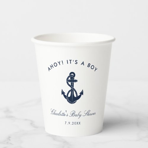 Nautical Navy Blue Anchor Baby Shower Paper Cups